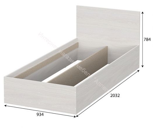 Кровать одинарная 0,9*2,0 (Серия 2) МСП 1 с настилом Лайт Ясень Анкор светлый