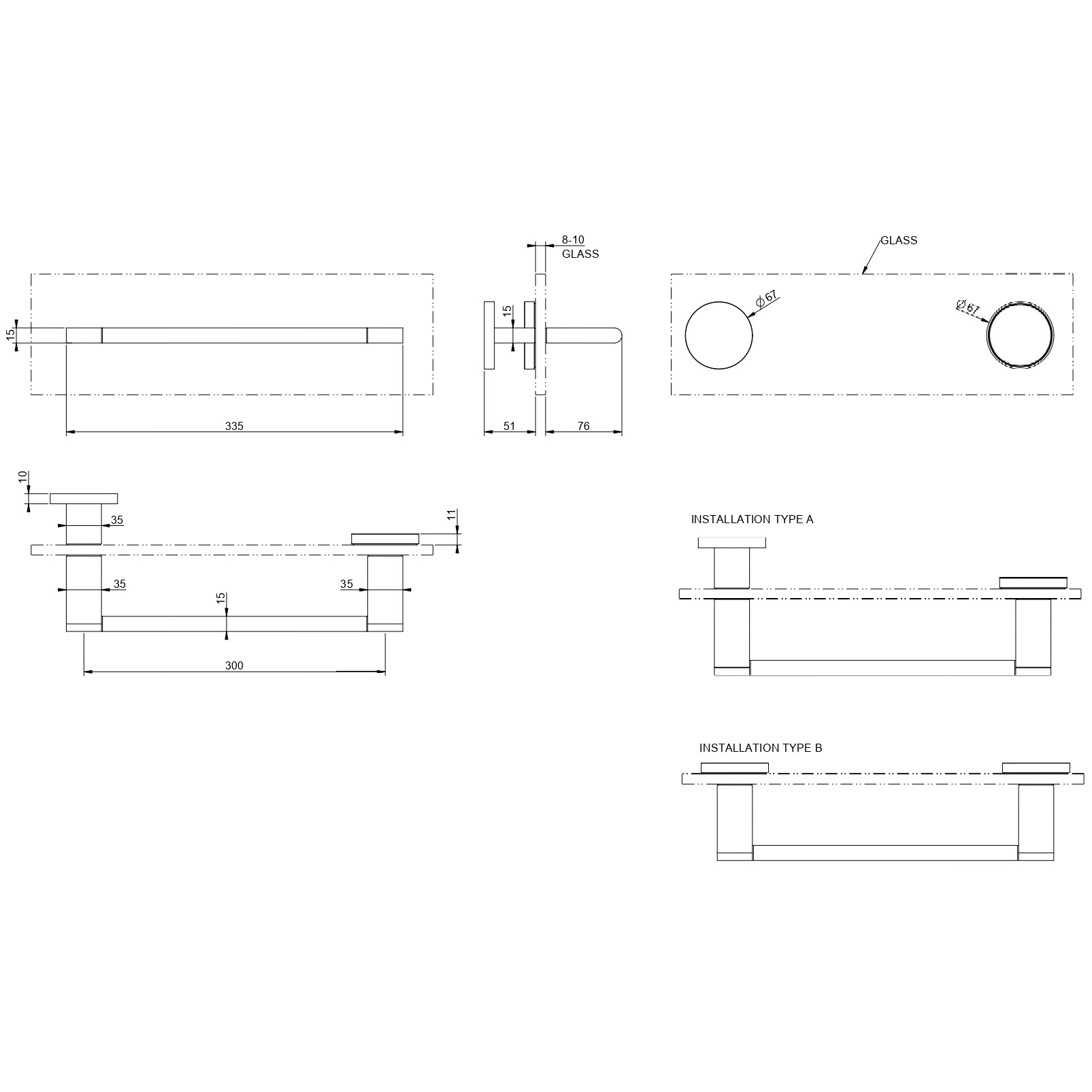 Держатель для полотенец на стекло Gessi Origini Accessories 66511 схема 2