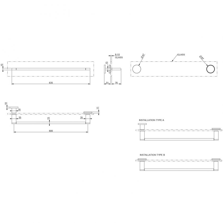 Полотенцедержатель на стекло 60 см Gessi Origini Accessories 66515 ФОТО