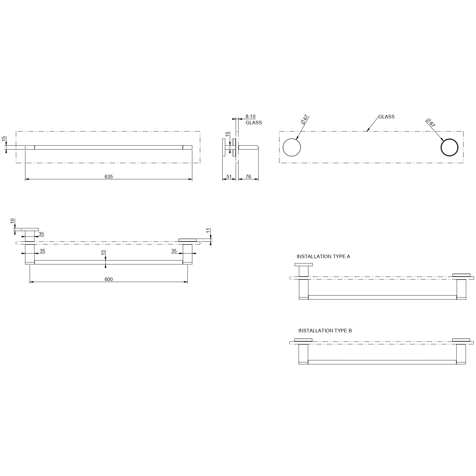 Полотенцедержатель на стекло 60 см Gessi Origini Accessories 66515 схема 2