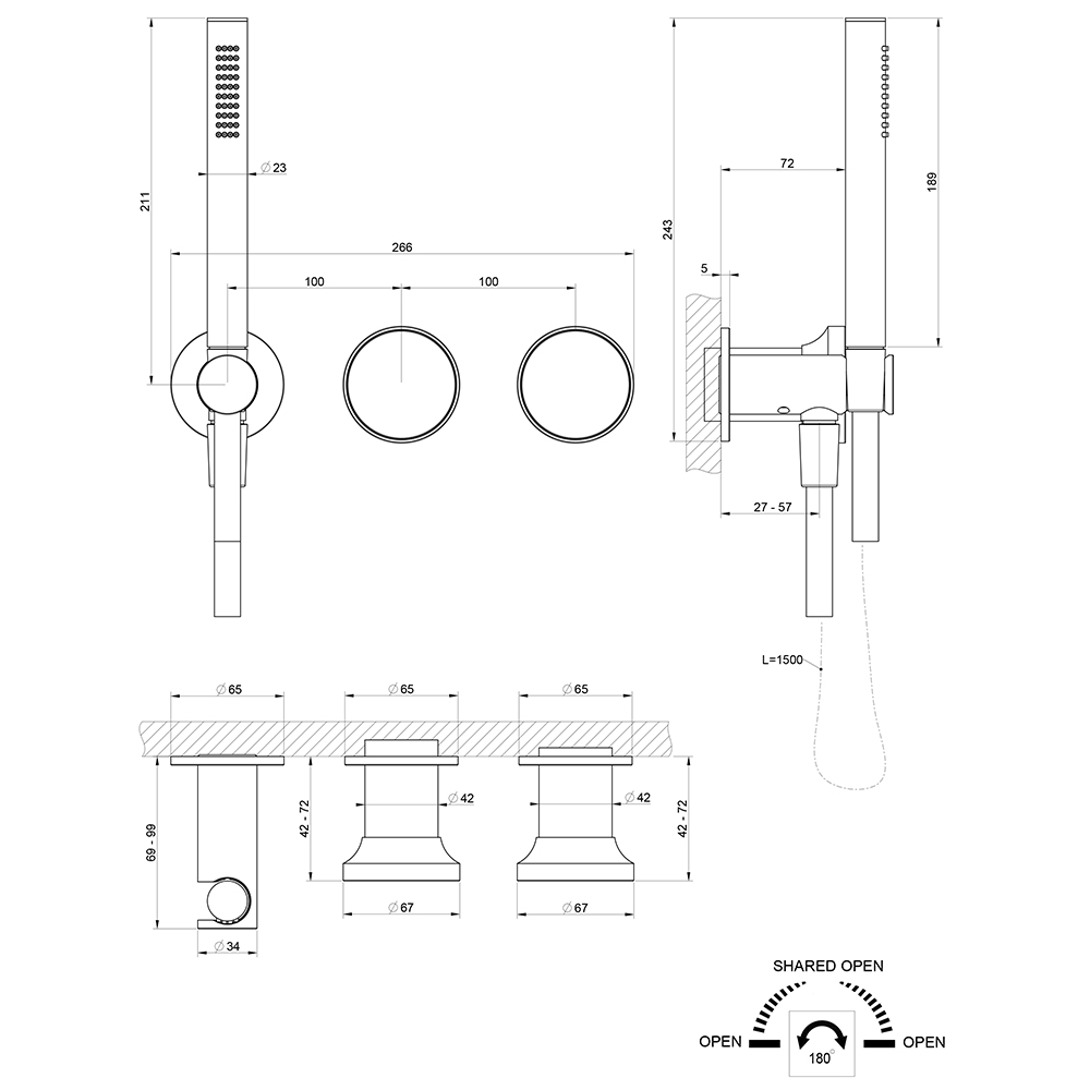 Смеситель для ванны Gessi Origini 66036 схема 2