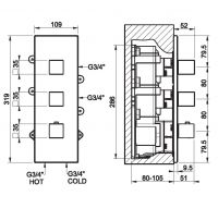 Gessi Quadro Wellnes смеситель для ванны/душа 43004 схема 2