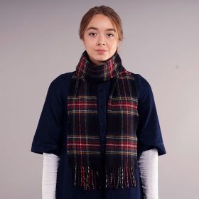 теплый шотландский шарф 100% шерсть , расцветка королевский клан Стюартов (черный вариант) STEWART BLACK