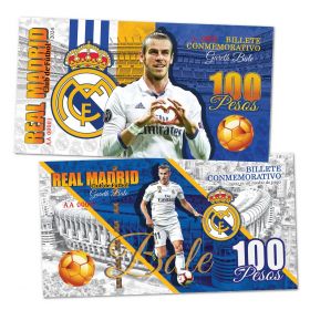 100 pesos — Gareth Bale. Legends of FC Real Madrid. (Гарет Бэйл). Памятная банкнота. UNC Oz Msh