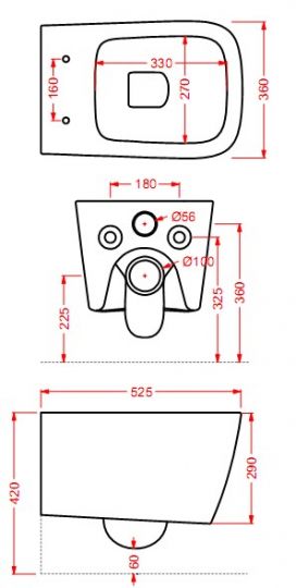 Безободковый подвесной унитаз Artceram A16 ASV003 схема 8