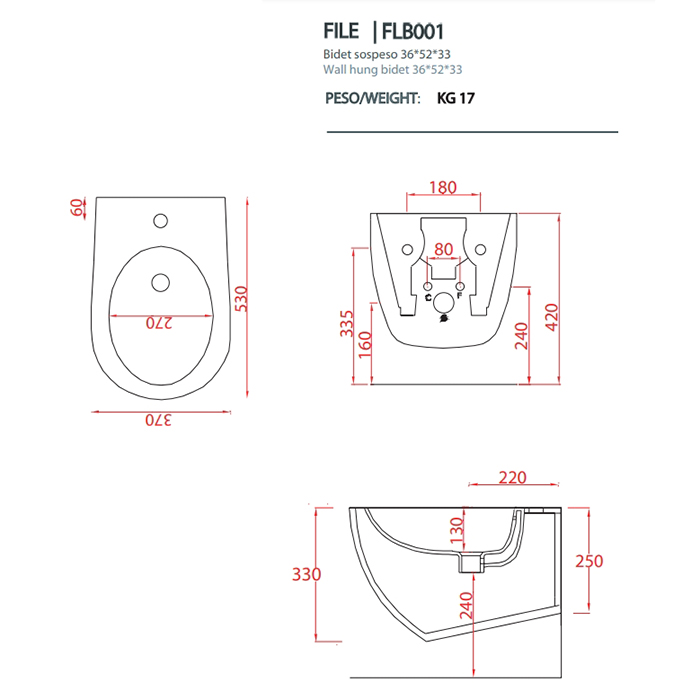 Биде подвесное Artceram File 2.0 FLB001 схема 8