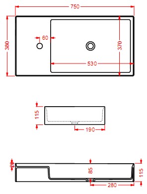 Раковина Artceram Scalino SCL004 75х38 схема 2