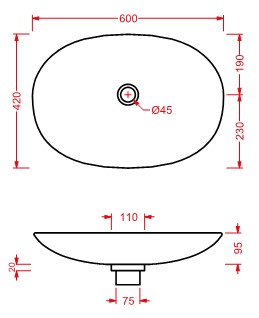 Раковина Artceram La Fontana LFL001 60х42 схема 2