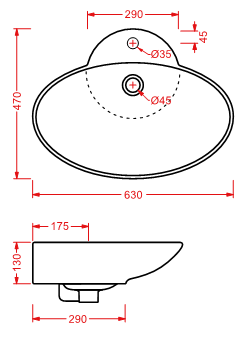 Раковина Artceram Fuori 1 TFL004 63х47 схема 2