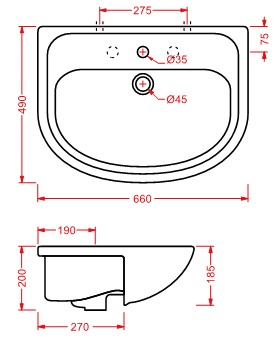 Раковина Artceram Apollo APL001 66х49 схема 2