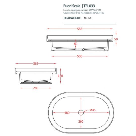 Раковина овальная Artceram Fuori Scala TFL033 35х58 схема 11