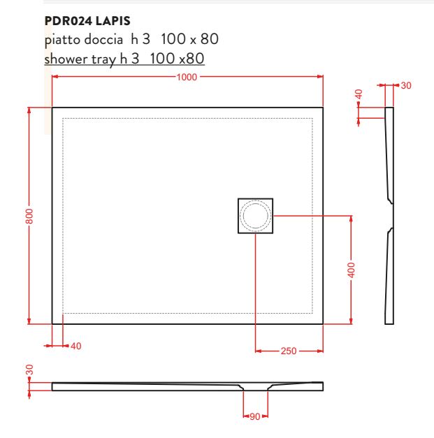 Керамический душевой поддон Artceram Lapis PDR02 схема 5