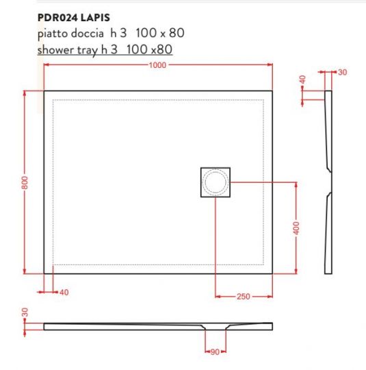 Керамический душевой поддон Artceram Lapis PDR02 ФОТО