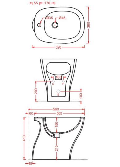 Напольное биде Artceram Ten 36х52 TEB003 ФОТО