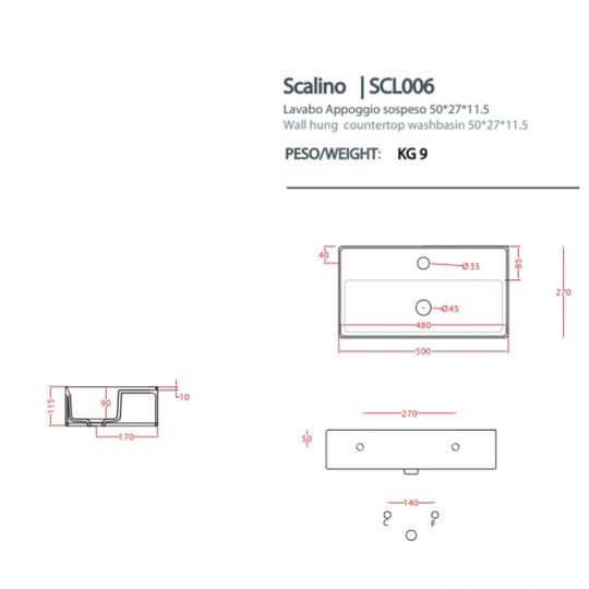 Раковина подвесная или накладная Artceram Scalino 500х270 мм SCL006 ФОТО