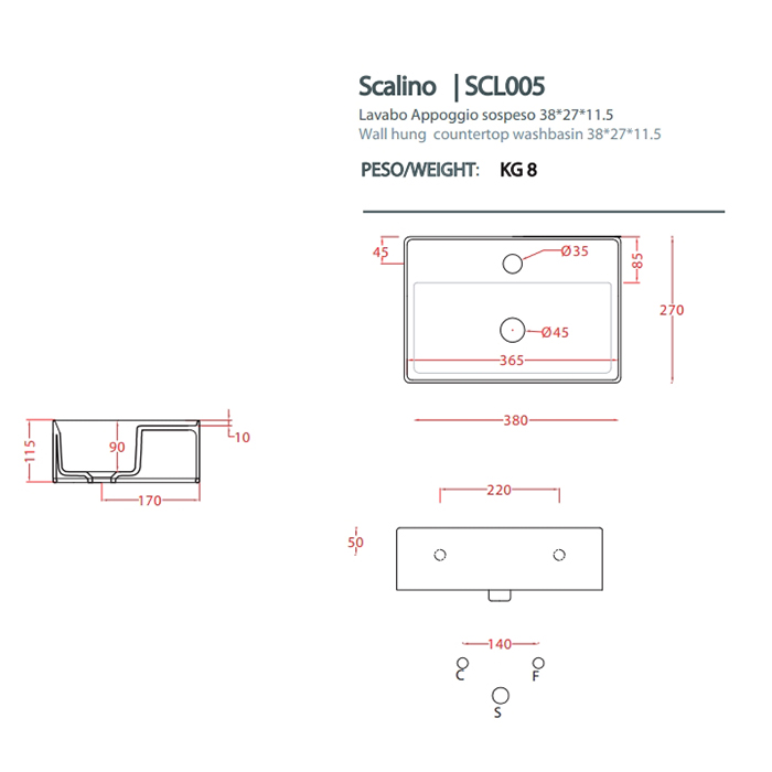 Накладная раковина Artceram Scalino 380х270 мм SCL005 схема 2