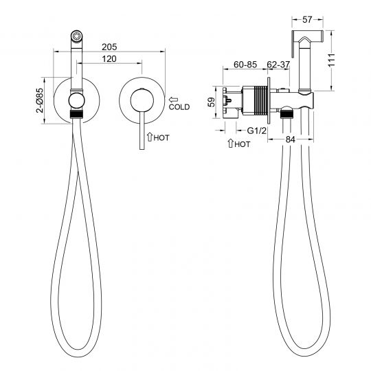 Смеситель встроенный с гигиеническим душем с защитой от ожогов Saona 2339/03SM схема 2