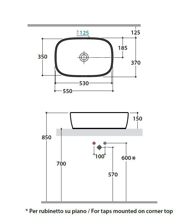 Раковина Globo Genesis GE044 55 х 37 схема 2