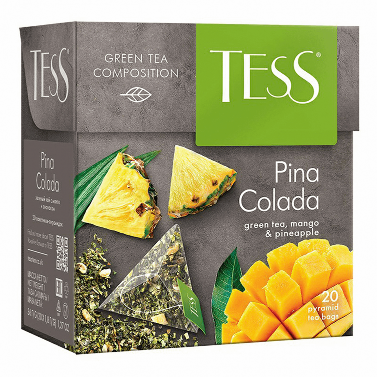 Чай Tess Pina Colada зеленый 20 пирамидок