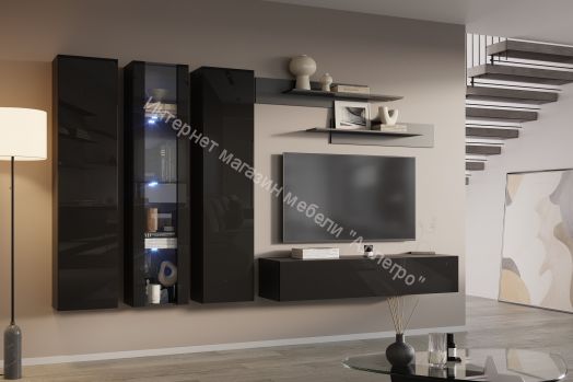 Шкаф навесной Point тип-40 Чёрный глянец/Чёрный матовый