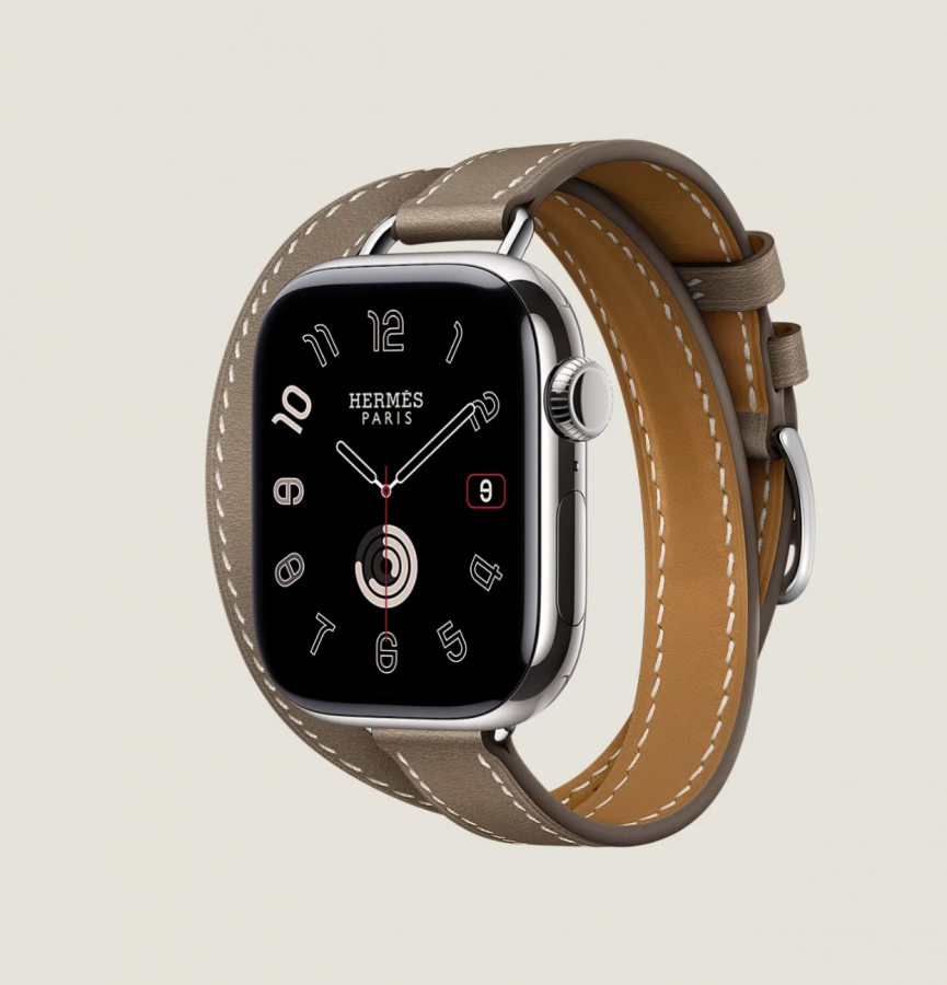 Часы Apple Watch Hermès Series 10 GPS + Cellular 42mm Silver Titanium Case with Etoupe Attelage Double Tour