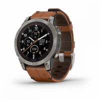 Умные часы Garmin Fenix 7 Pro Sapphire Solar титановый серый с коричневым кожаным ремешком