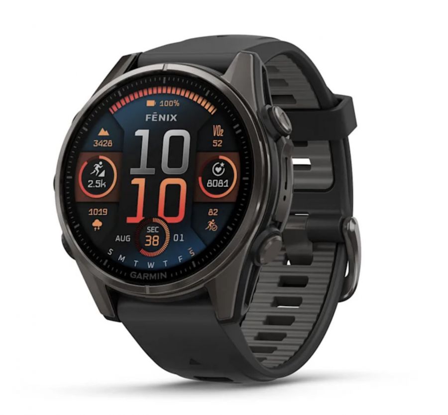 Умные часы Garmin Fenix 8, 43 мм, AMOLED, Sapphire Carbon Gray DLC Titanium with black/pebble gray silicone band