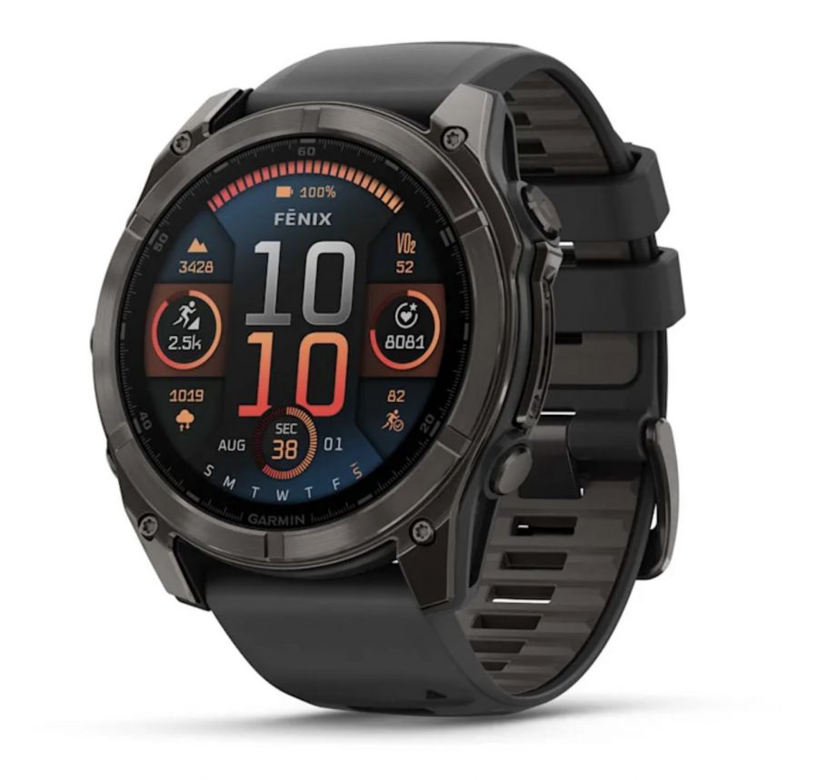 Умные часы Garmin Fenix 8, 51 мм, AMOLED, Sapphire Carbon Gray DLC Titanium with Black/Pebble Gray Silicone