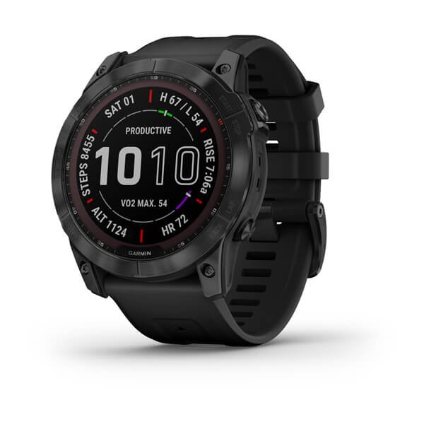 Умные часы Garmin Fenix 7X Sapphire Solar титановый черный DLC с силиконовым ремешком