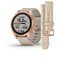 Умные часы Garmin Fenix 7S Sapphire Solar титановый цвета розовое золото с песчаным кожаным ремешком