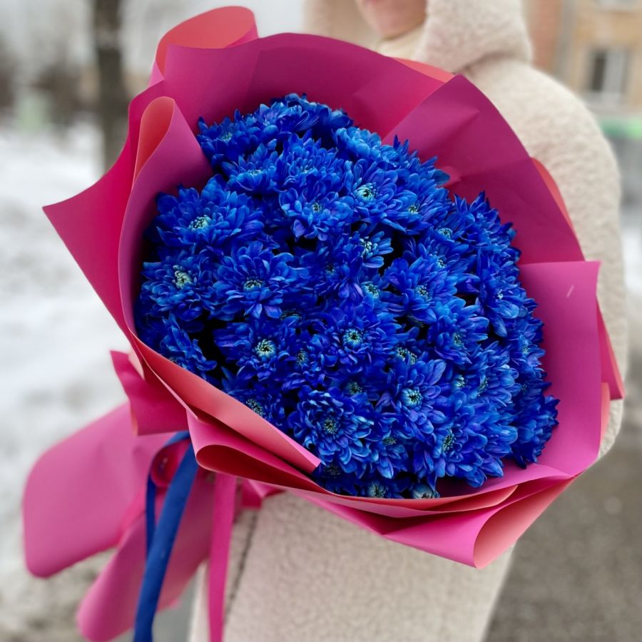 9 синих хризантем