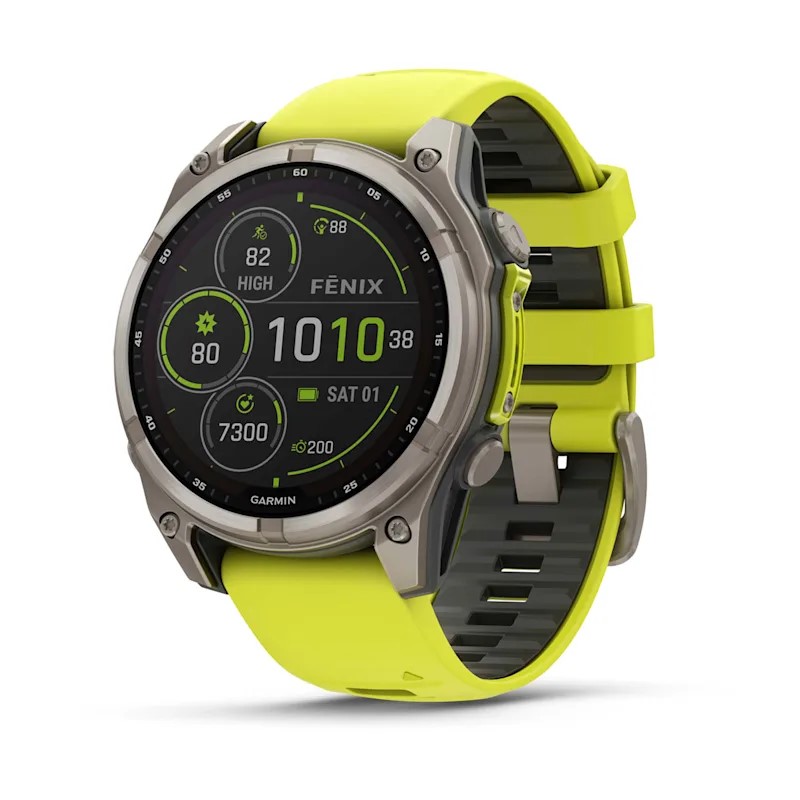 Умные часы Garmin Fenix 8, 47 мм, Solar, Sapphire titanium with an amp yellow/graphite silicone band