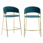 Комплект из 2-х стульев полубарных Turin бирюзовый 
с золотыми ножками