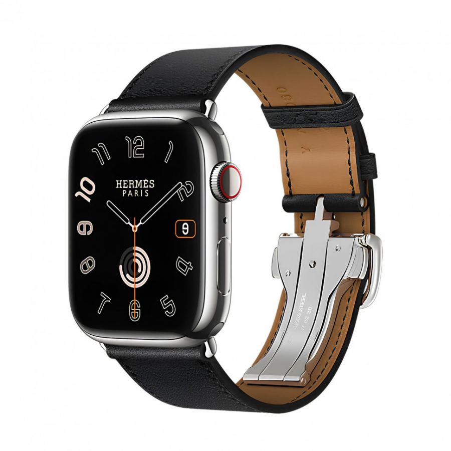 Часы Apple Watch Hermès Series 10 GPS + Cellular 46mm Silver Titanium Case with Noir Swift Leather Single Tour Deployment Buckle