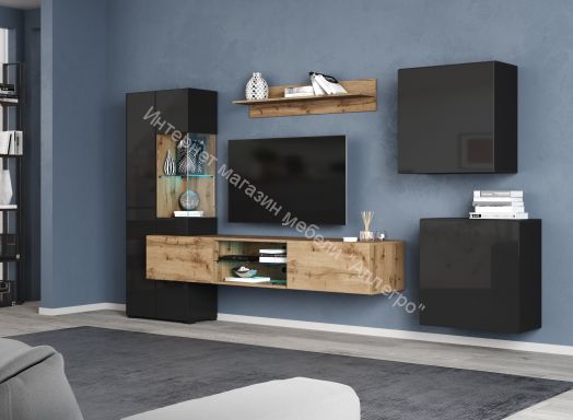 Шкаф навесной Point Тип-70 Дуб Вотан/Чёрный глянец