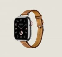 Часы Apple Watch Hermès Series 10 GPS + Cellular 42mm Silver Titanium Case with Gold Attelage Single Tour