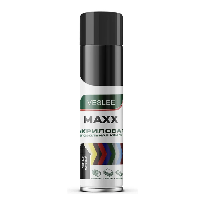 Veslee MAXX Аэрозольная акриловая краска RAL Professional, название цвета "Черный", матовая, RAL 9005, объем 650мл.