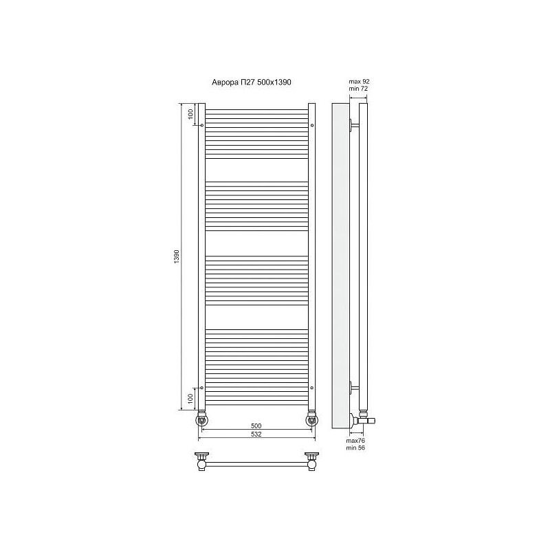 Полотенцесушитель TERMINUS Аврора П27 632х1390 мм схема 4
