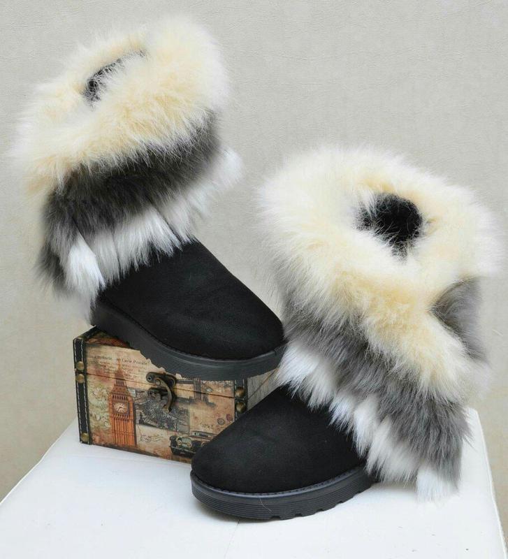 Шикарные  зимние сапоги UGG Угги женские черные с белым мехом