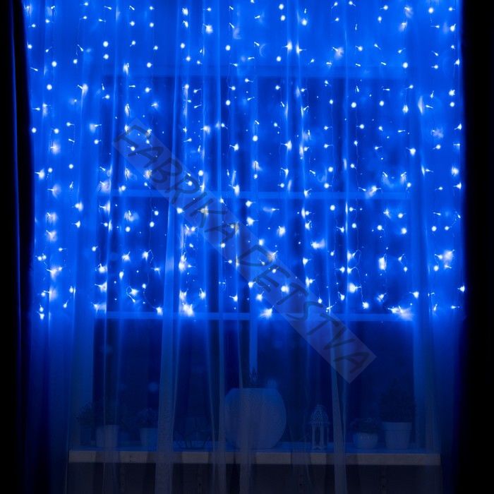 Гирлянда «Занавес» 2 x 1.5 м, IP20, прозрачная нить, 360 LED, свечение синее, 8 режимов, 220 В