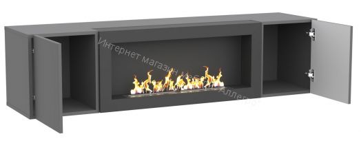 Шкаф навесной POINT ТИП-28 SBK с биокамином Серый графит