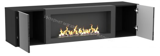 Шкаф навесной POINT ТИП-28 SBK с биокамином Чёрный/Чёрный глянец