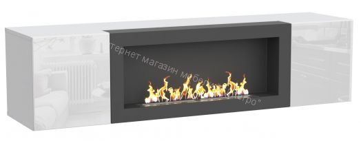 Шкаф навесной POINT ТИП-28 SBK с биокамином Белый глянец/Белый матовый