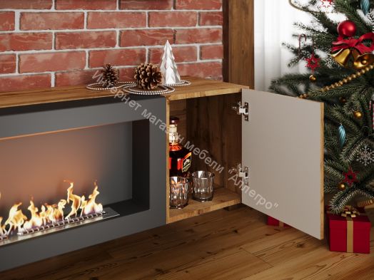 Шкаф навесной POINT ТИП-28 SBK с биокамином Дуб Вотан