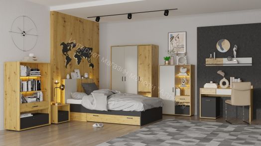 Комод KUBO КМ-90 Артизан/Чёрный/Серый