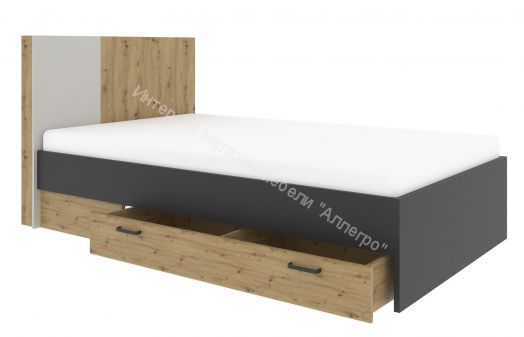 Кровать 120х200 KUBO Артизан/Чёрный/Серый