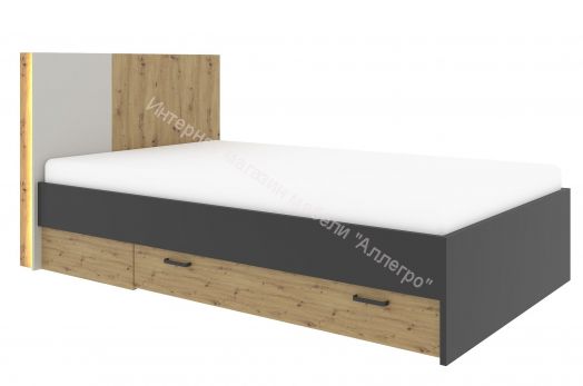 Кровать 120х200 KUBO Артизан/Чёрный/Серый