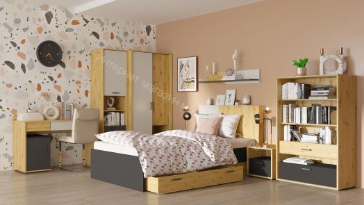 Кровать 120х200 KUBO Артизан/Чёрный/Серый