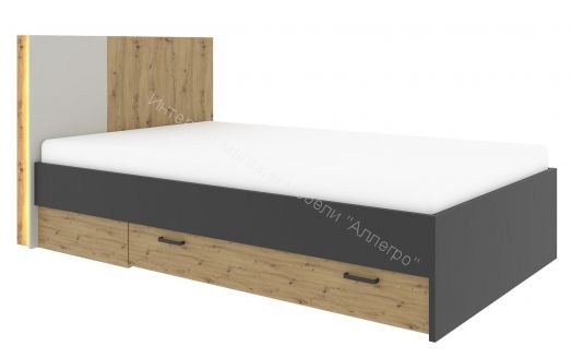 Кровать 90х200 KUBO Артизан/Чёрный/Серый