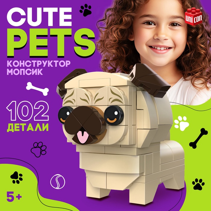 Конструктор Cute pets, Мопсик, 102 детали